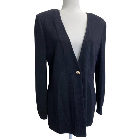 St. John Santana Knit Evening Blazer Cardigan - Removable Collar - Black Size 10 - Picture 7 of 9